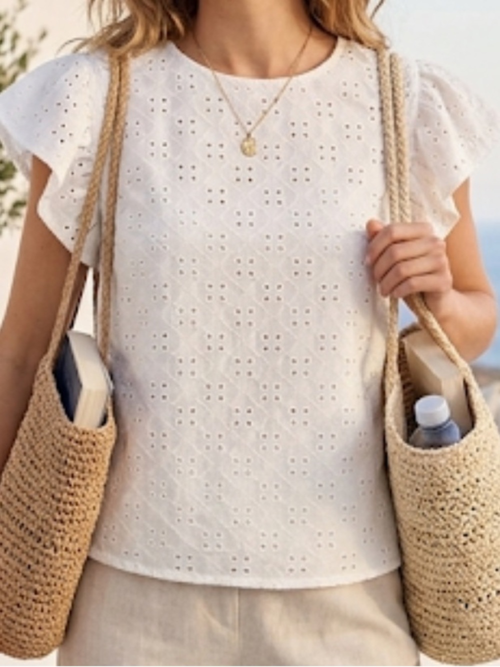LC Lauren Conrad Cream Eyelet Blouse